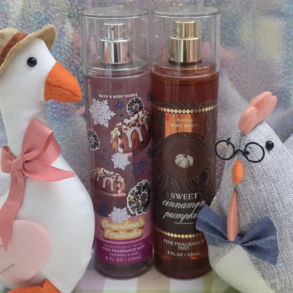 Bath Body Works Cinnamon Pumpkin & Grandma's Fruitcake Fragrance Mist Set NEW